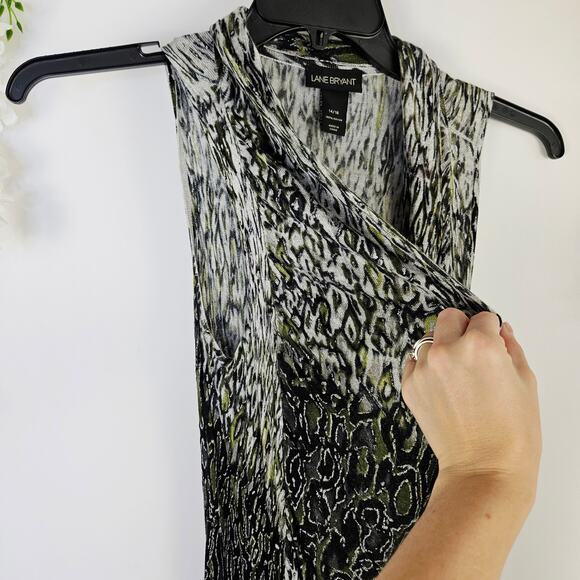 Lane Bryant Sleeveless Open Front Cardigan Vest Abstract Print Drape Hem 14/16 - Picture 8 of 11